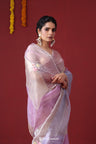 Pale Purple Tissue Organza Saree With Hand Embroidery