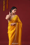 Empire Yellow Satin Saree With Embroidery Border