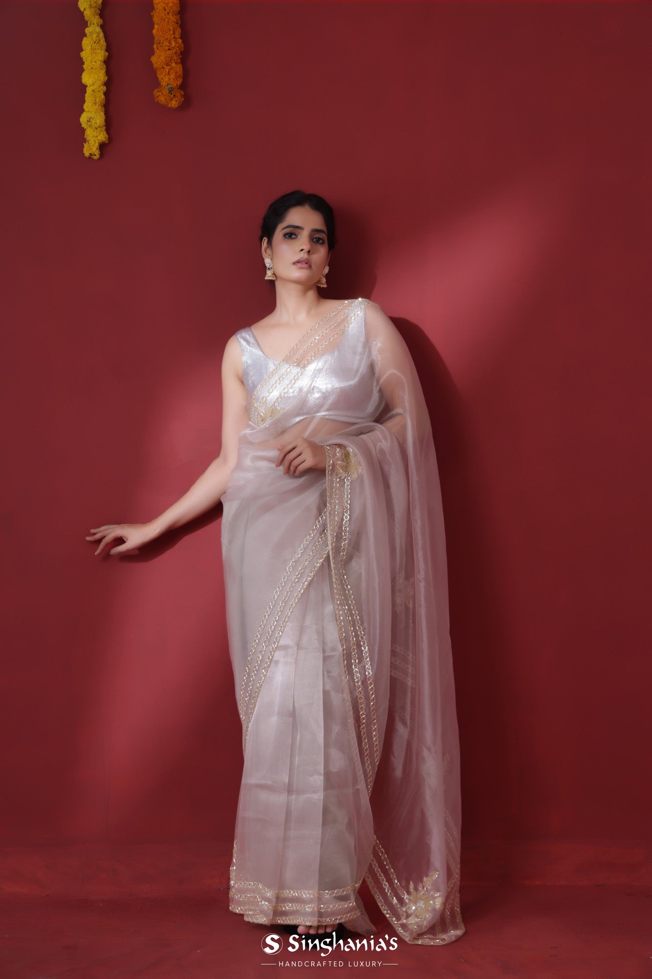 Pale Pink Tissue Organza Saree With Embroidery Border