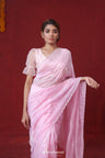 Lemonade Pink Organza Saree With Hand Embroidery