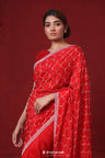 Chilli Red Organza Saree With Hand Embroidery