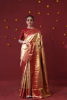 Mustard Gold Tissue Kanjivaram Saree With Floral Jaal Weaving