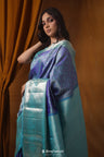 Byzantine Blue Meenakari Kanjivaram Silk Saree With Floral Jaal Weaving