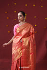 Persian Red Kanjivaram Silk Saree With Floral-Fauna Weaving